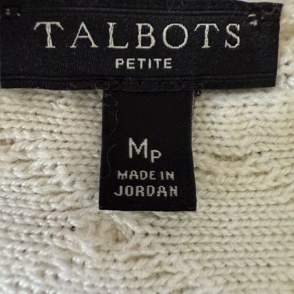 Talbots Sweater Womens  Cream Long Sleeve Cotton Cable Knit size Medium Petite - Picture 5 of 8